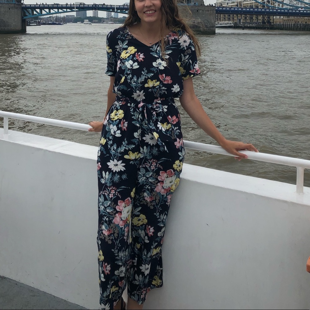 Loft navy floral jumpsuit